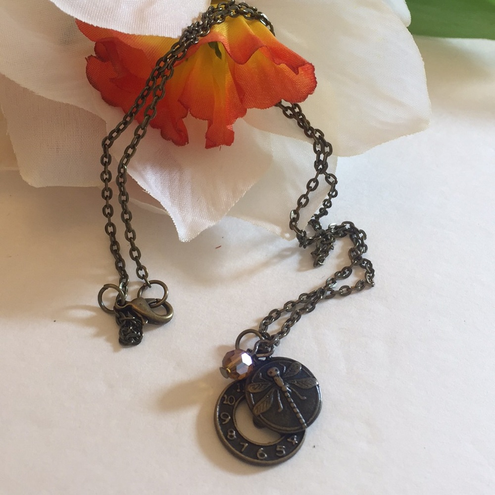 Dragon fly and amber with timepiece.